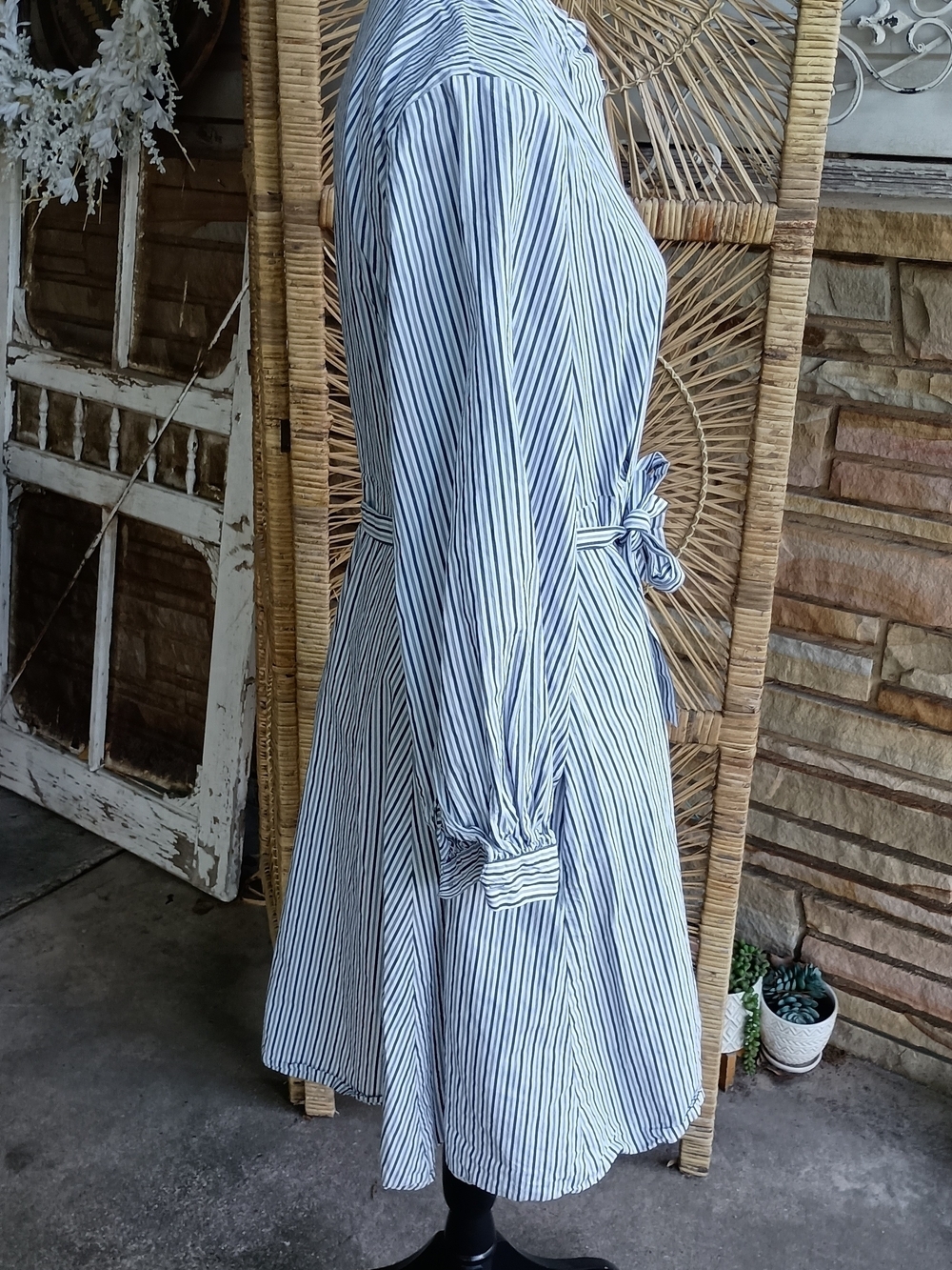Calvin Klein 100% Cotton Blue/White Striped Shirt Dress with Pockets_10 - Picture 7 of 10